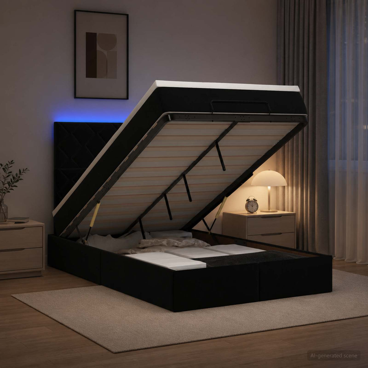 Krevet od pjene s madracem i LED-om Crna 120 x 190 cm Baršun
