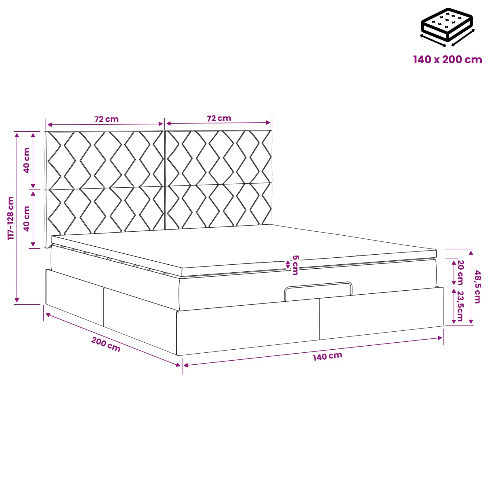 Krevet od pjene s madracem i LED-om Crna 140 x 200 cm Baršun