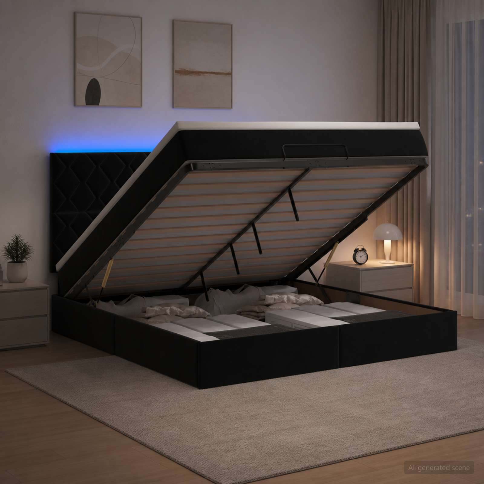 Krevet od pjene s madracem i LED-om Crna 140 x 200 cm Baršun
