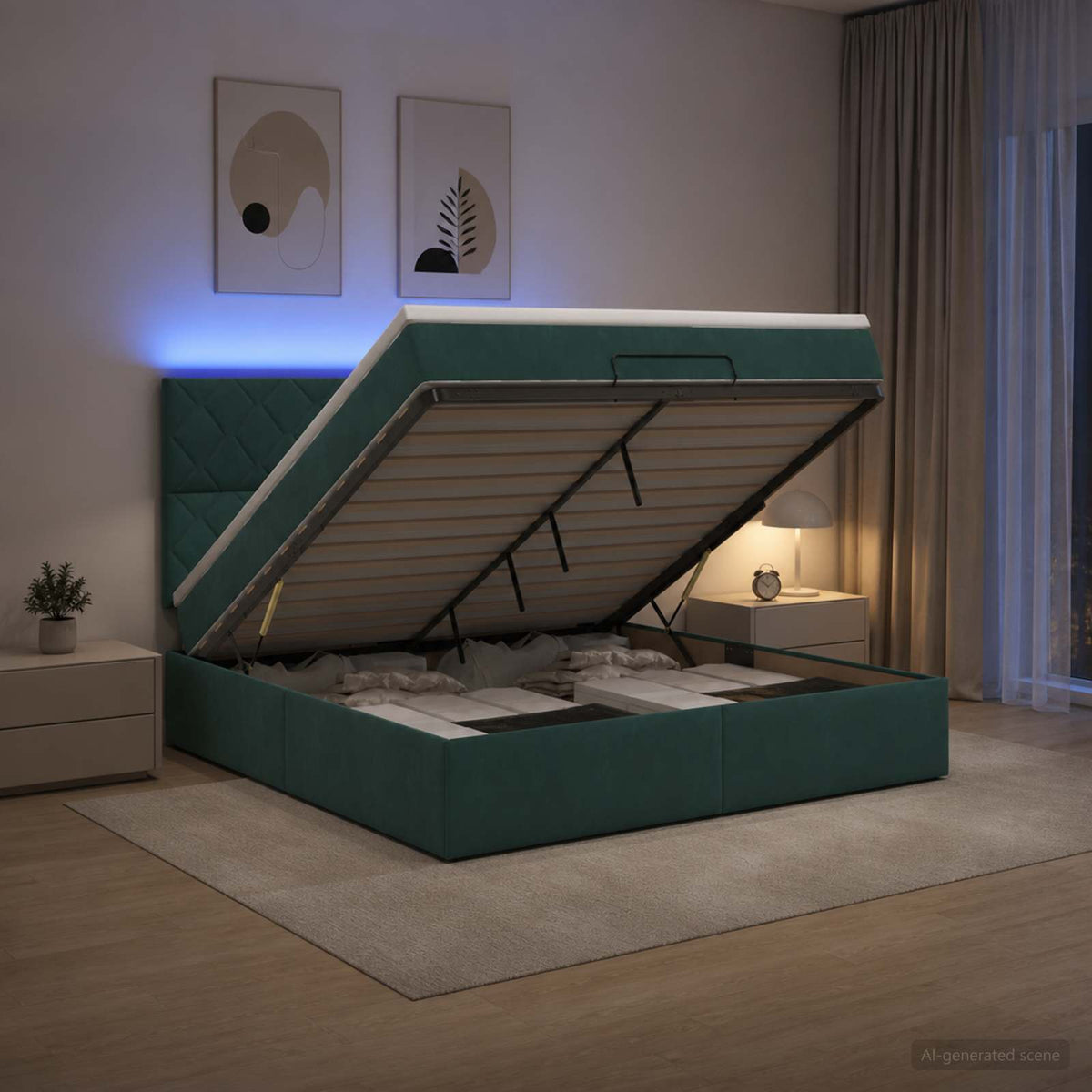 Krevet od pjene s madracem i LED-om Tamnozelena 140 x 190 cm