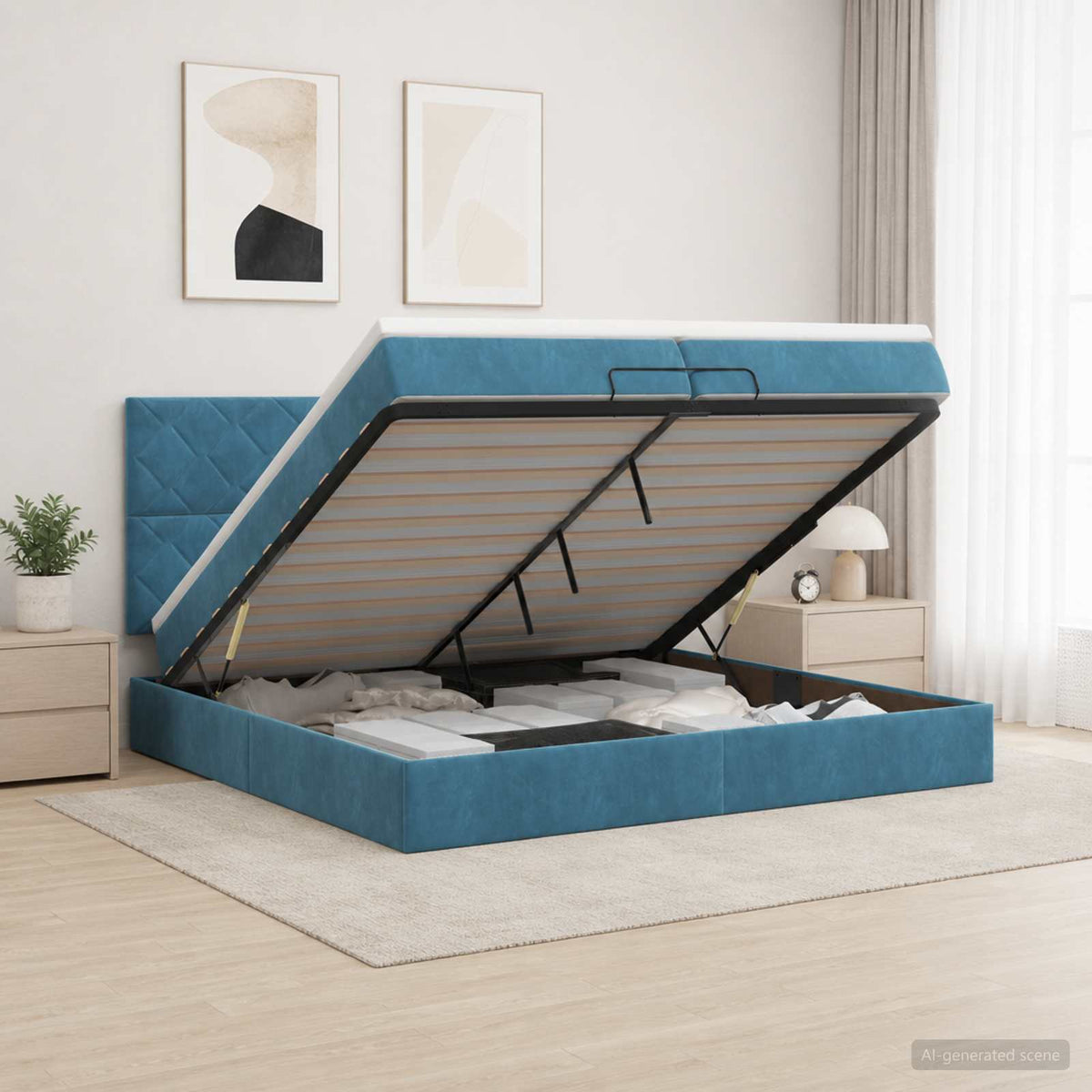 Krevet od pjene s madracem i LED-om Tamno plava 200 x 200 cm