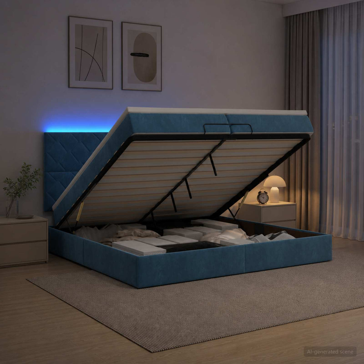 Krevet od pjene s madracem i LED-om Tamno plava 200 x 200 cm