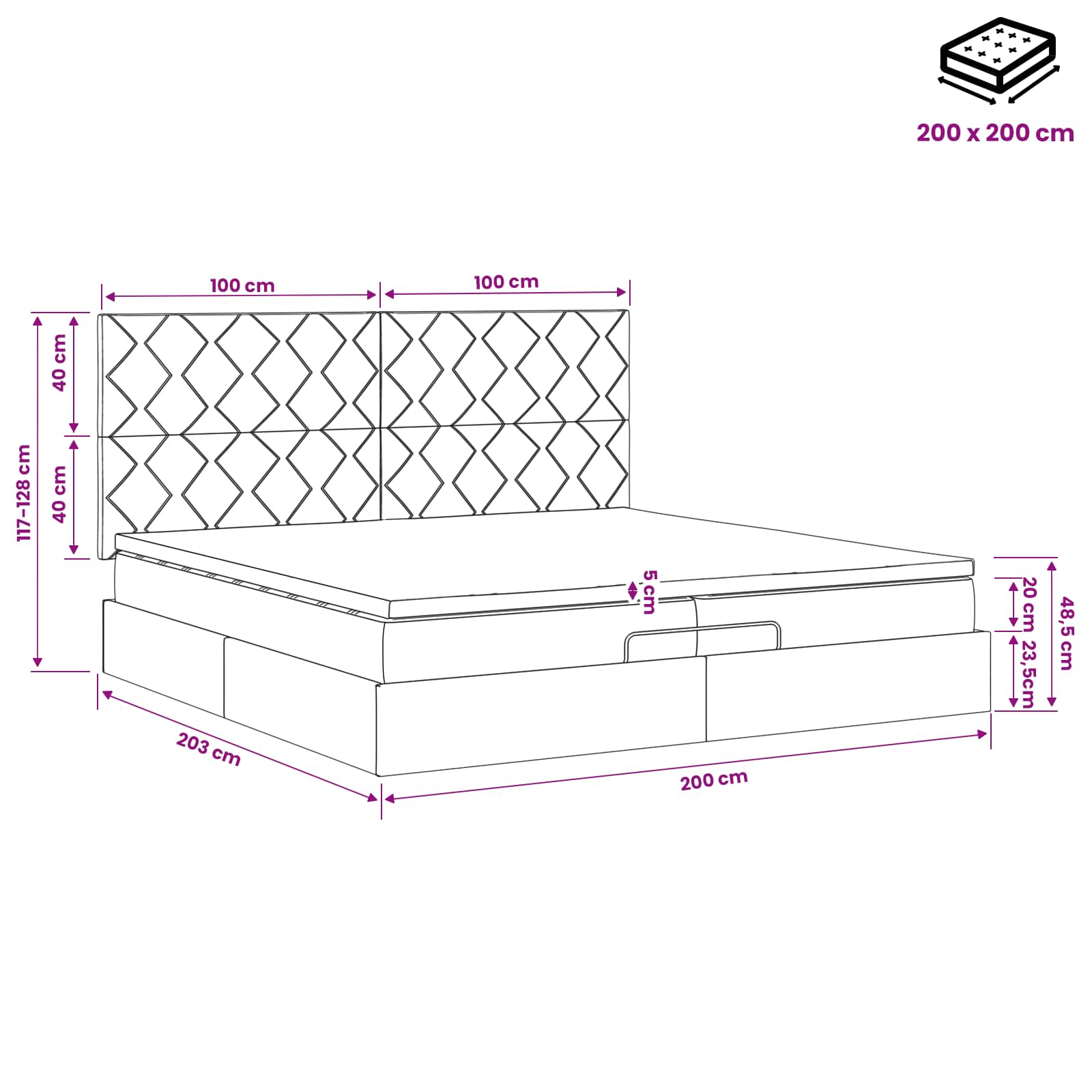 Krevet od pjene s madracem i LED-om Ružičasta 200 x 200 cm