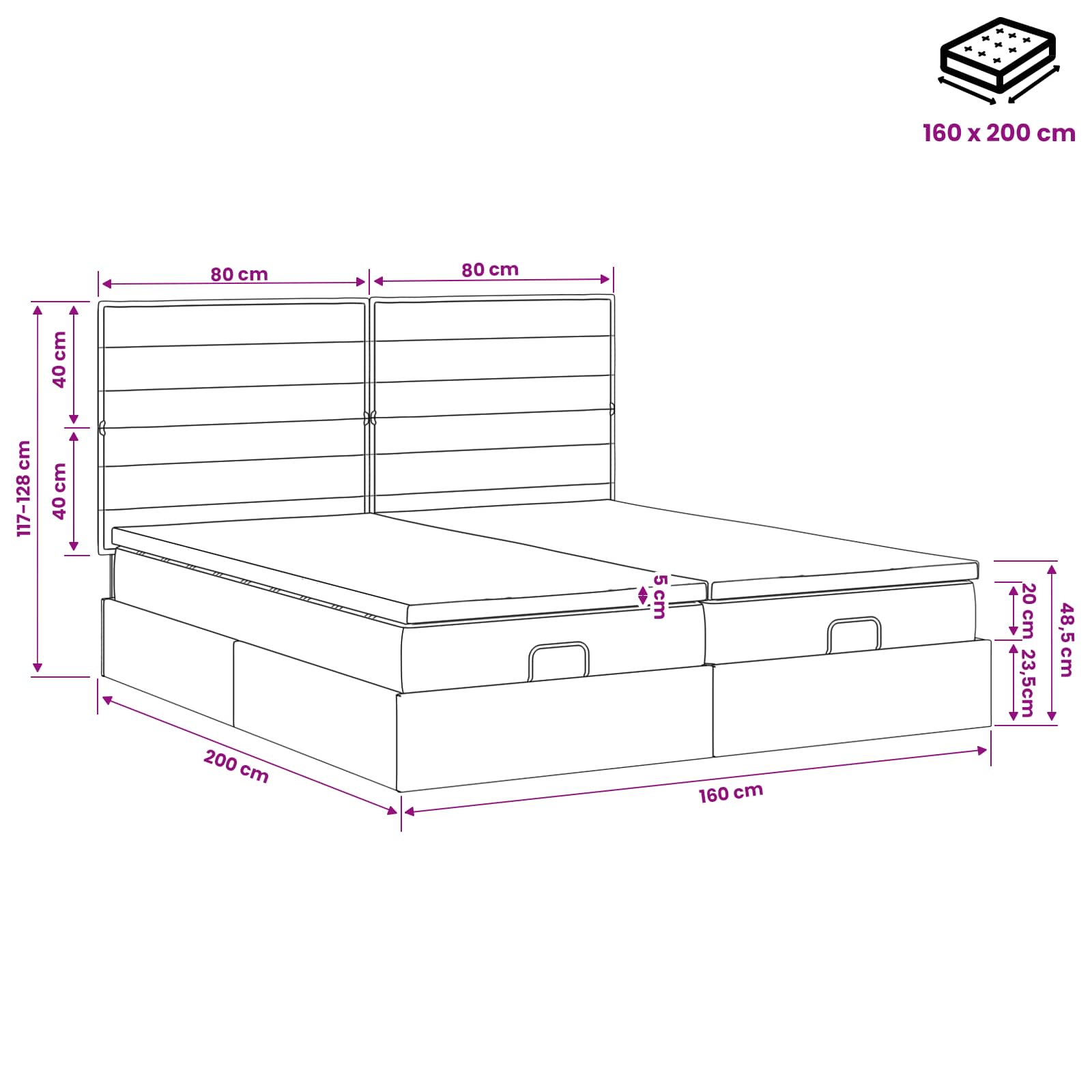 Krevet od pjene s madracem i LED-om Tamnosiva 160 x 200 cm