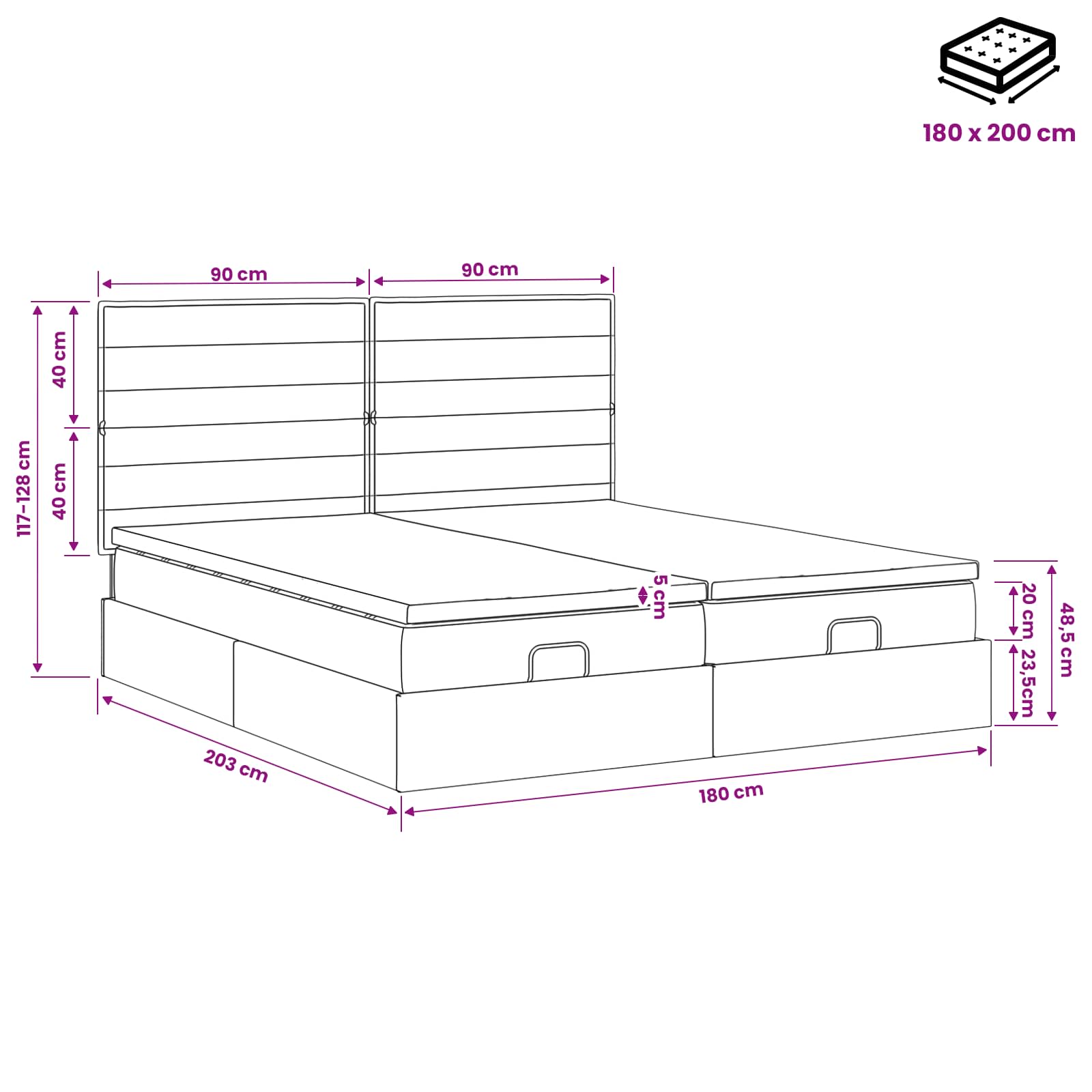 Krevet od pjene s madracem i LED-om Plava 180 x 200 cm Tkanina