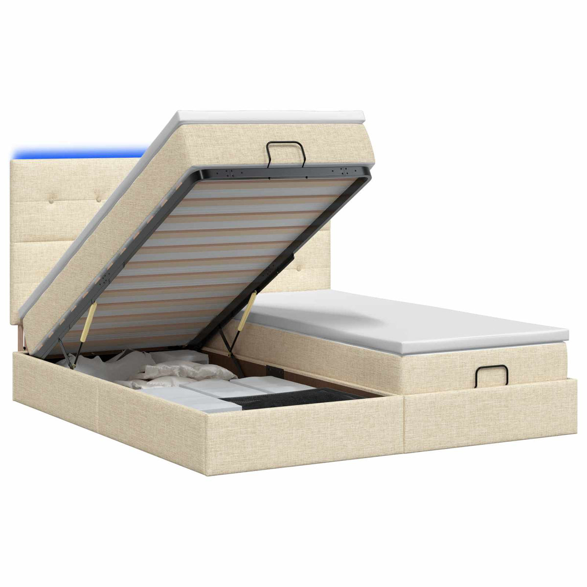 Krevet od pjene s madracem i LED-om Krem 200 x 200 cm Tkanina