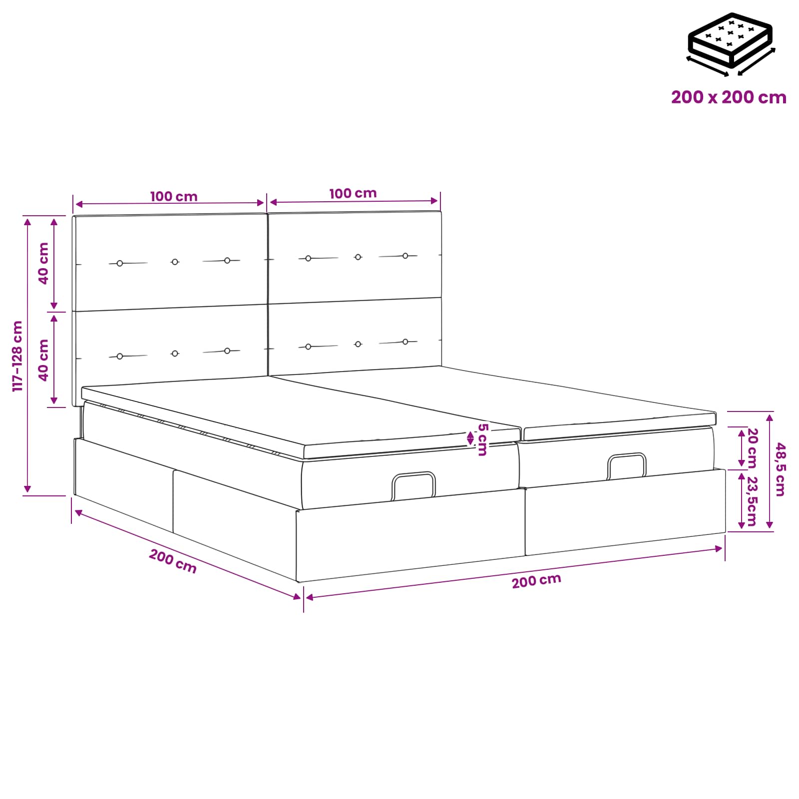 Krevet od pjene s madracem i LED-om Tamnosiva 200 x 200 cm