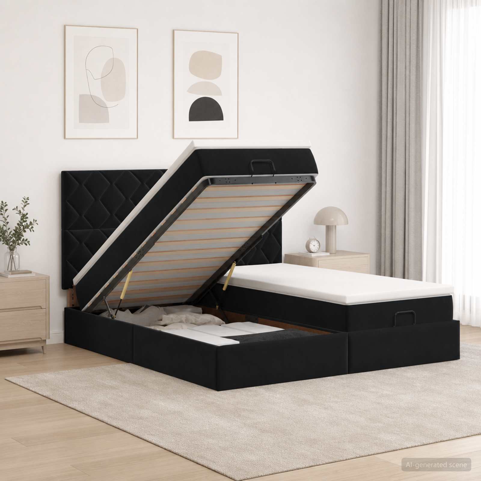 Krevet od pjene s madracem i LED-om Crna 200 x 200 cm Baršun
