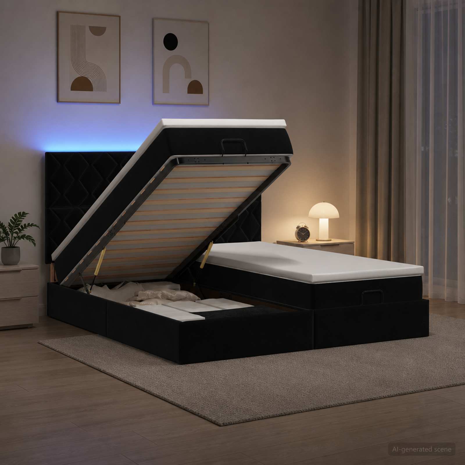 Krevet od pjene s madracem i LED-om Crna 200 x 200 cm Baršun