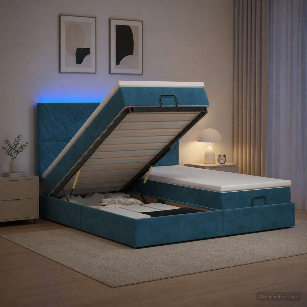 Krevet od pjene s madracem i LED-om Tamno plava 200 x 200 cm