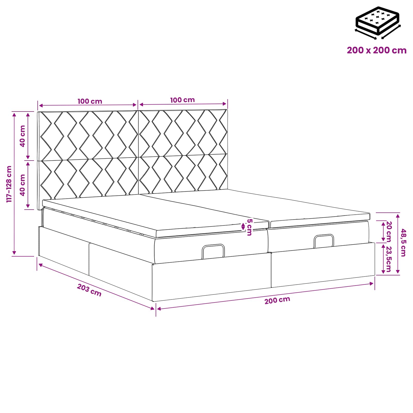 Krevet od pjene s madracem i LED-om Crna 200 x 200 cm Baršun