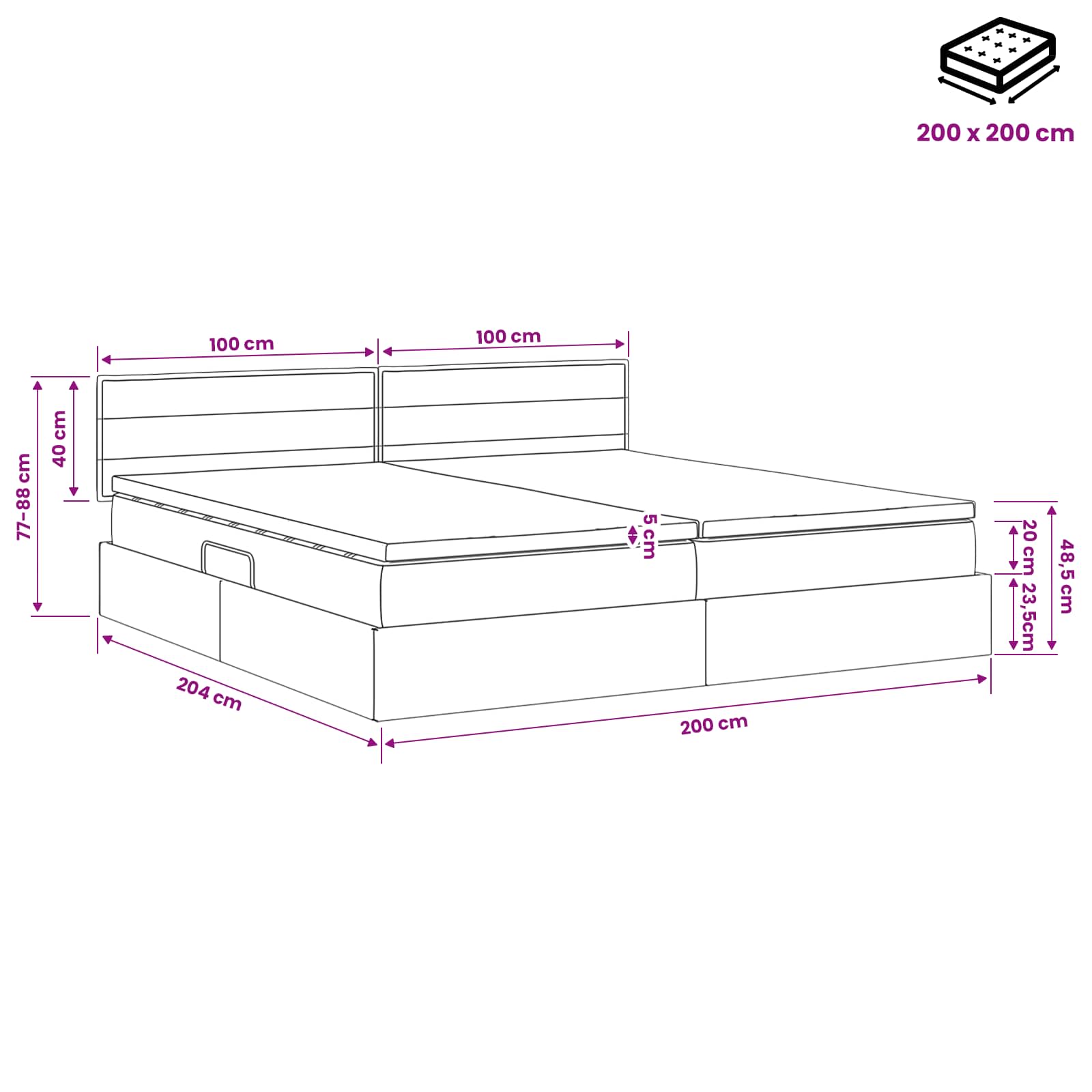 Krevet s madracem i skladištem Svjetlosiva 200 x 200 cm Baršun