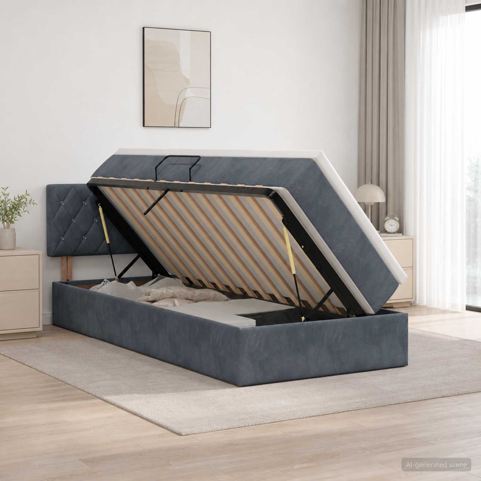 Krevet s od storage s uzglavljem Tamnosiva 100 x 200 cm Baršun