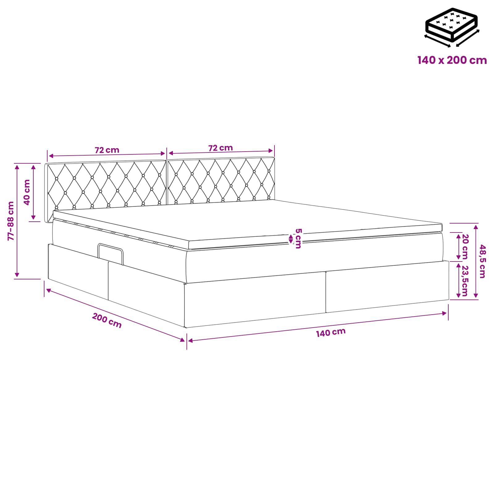 Krevet s od storage Tamnozelena 140 x 200 cm Baršun