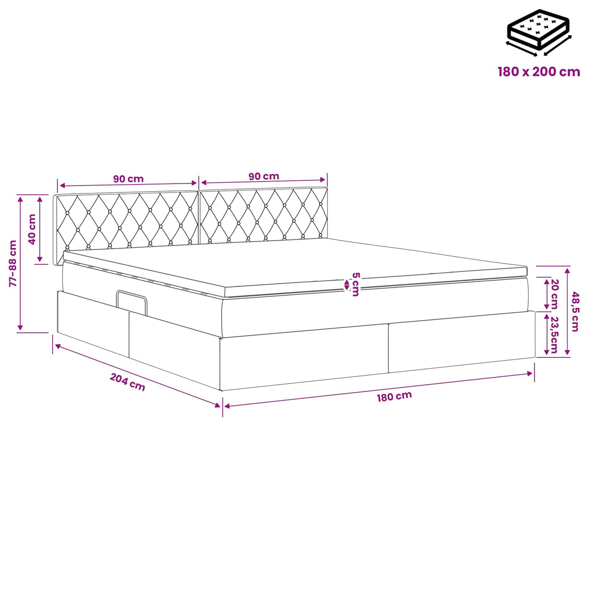 Krevet s od storage s uzglavljem Tamnosiva 180 x 200 cm Baršun