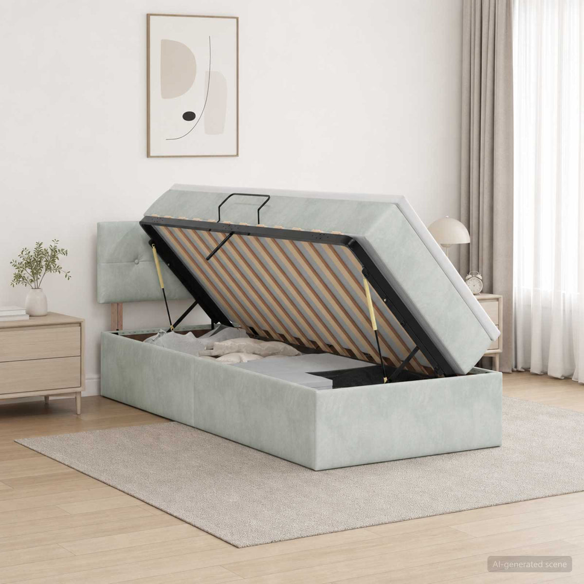 Krevet s od storage Svjetlosiva 100 x 200 cm Baršun