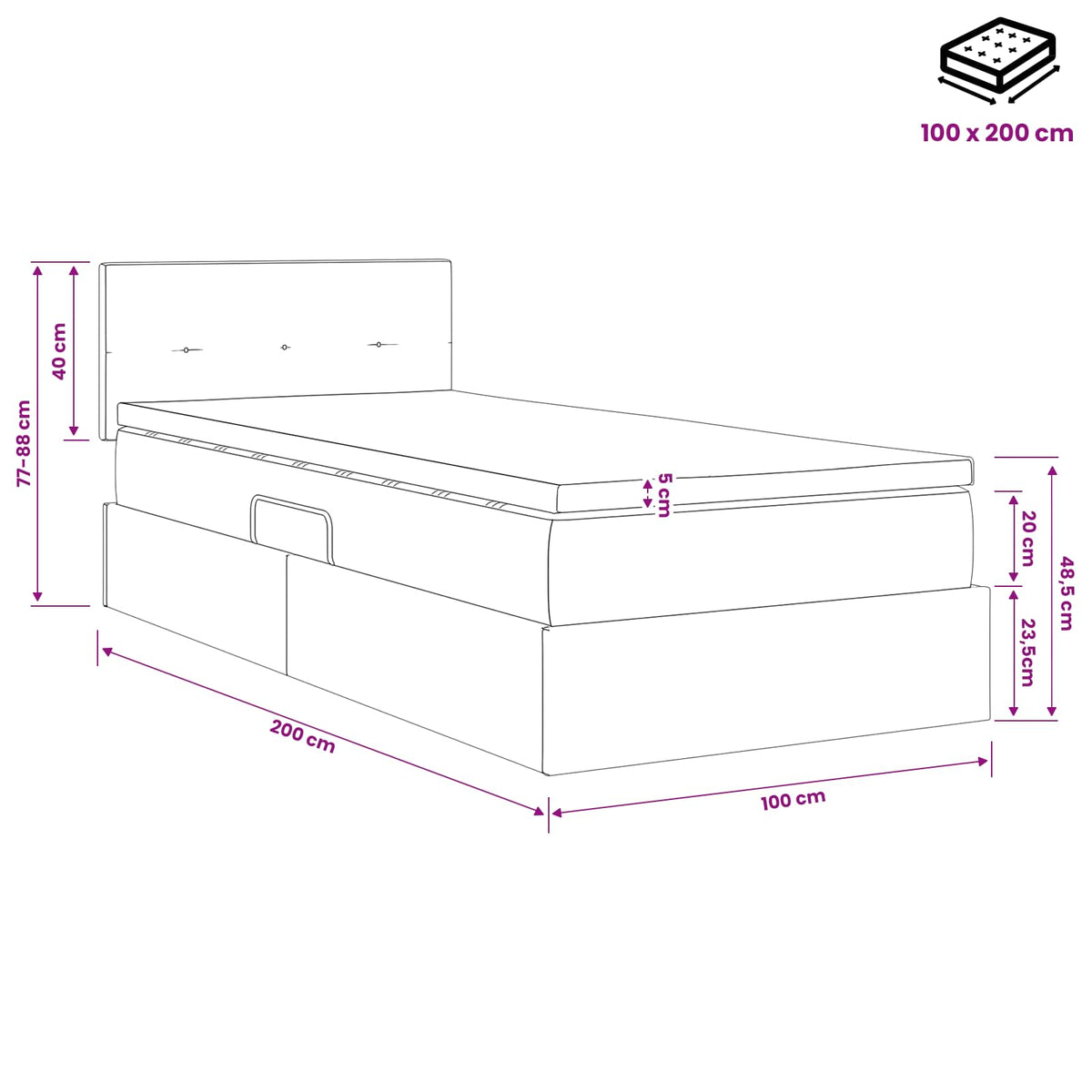 Krevet s od storage Svjetlosiva 100 x 200 cm Baršun