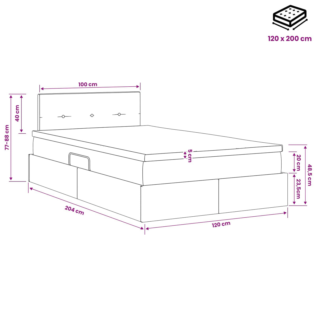 Krevet s od storage Tamno plava 120 x 200 cm Baršun