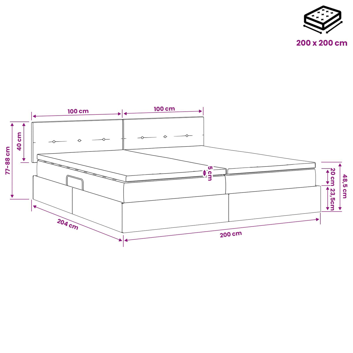 Krevet s od storage s uzglavljem Tamnosiva 200 x 200 cm Baršun