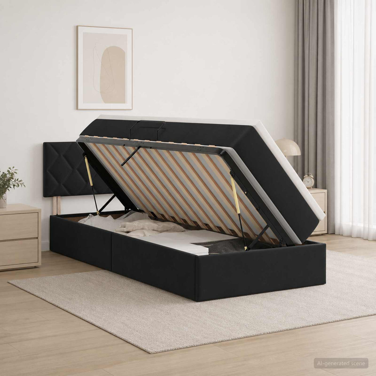 Krevet s od storage s uzglavljem Crna 90 x 200 cm Baršun