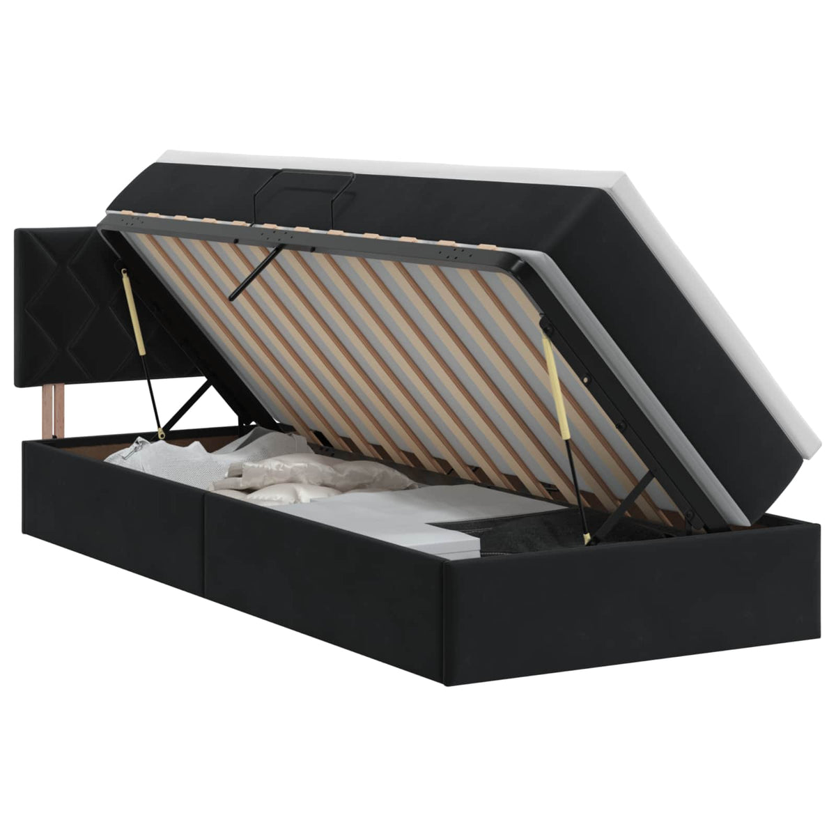 Krevet s od storage s uzglavljem Crna 90 x 200 cm Baršun