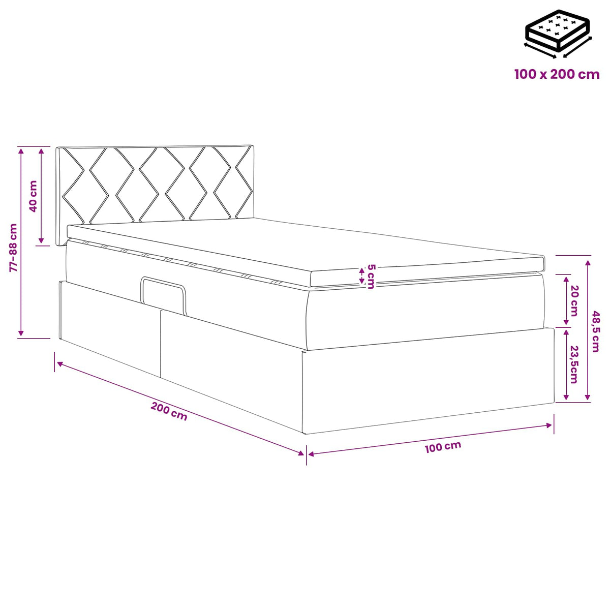Krevet s od storage Svjetlosiva 100 x 200 cm Baršun