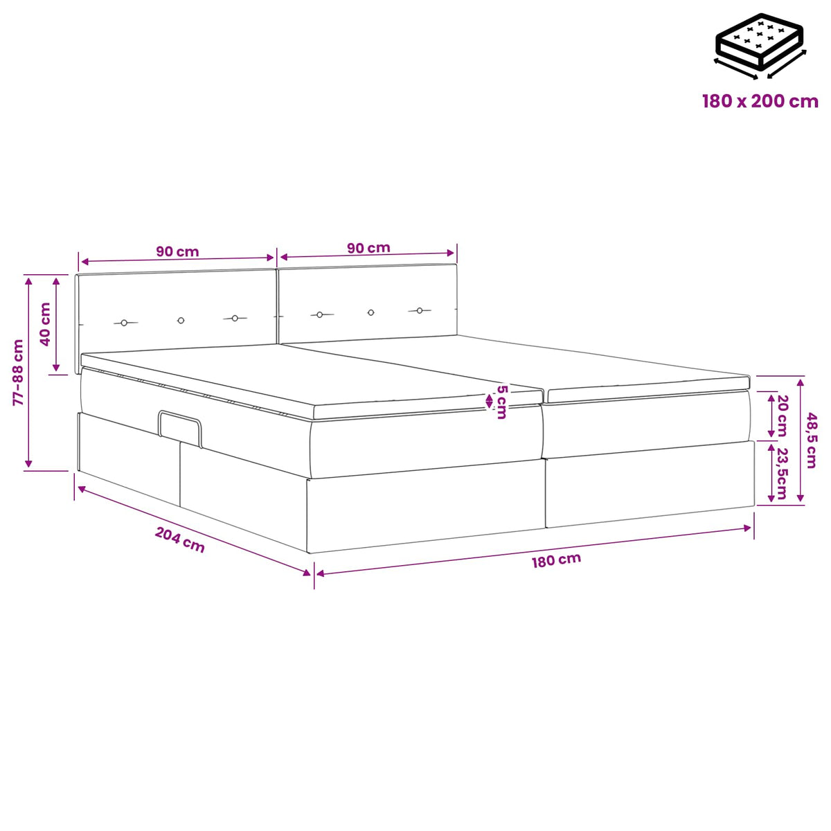 Krevet s od storage s uzglavljem 2 kom. Tamnozelena 180 x 200 cm