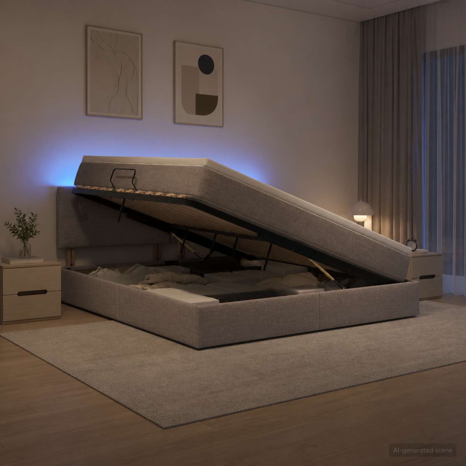 LED krevet za pohranu s madracem Sivosmeđa 180 x 200 cm Tkanina