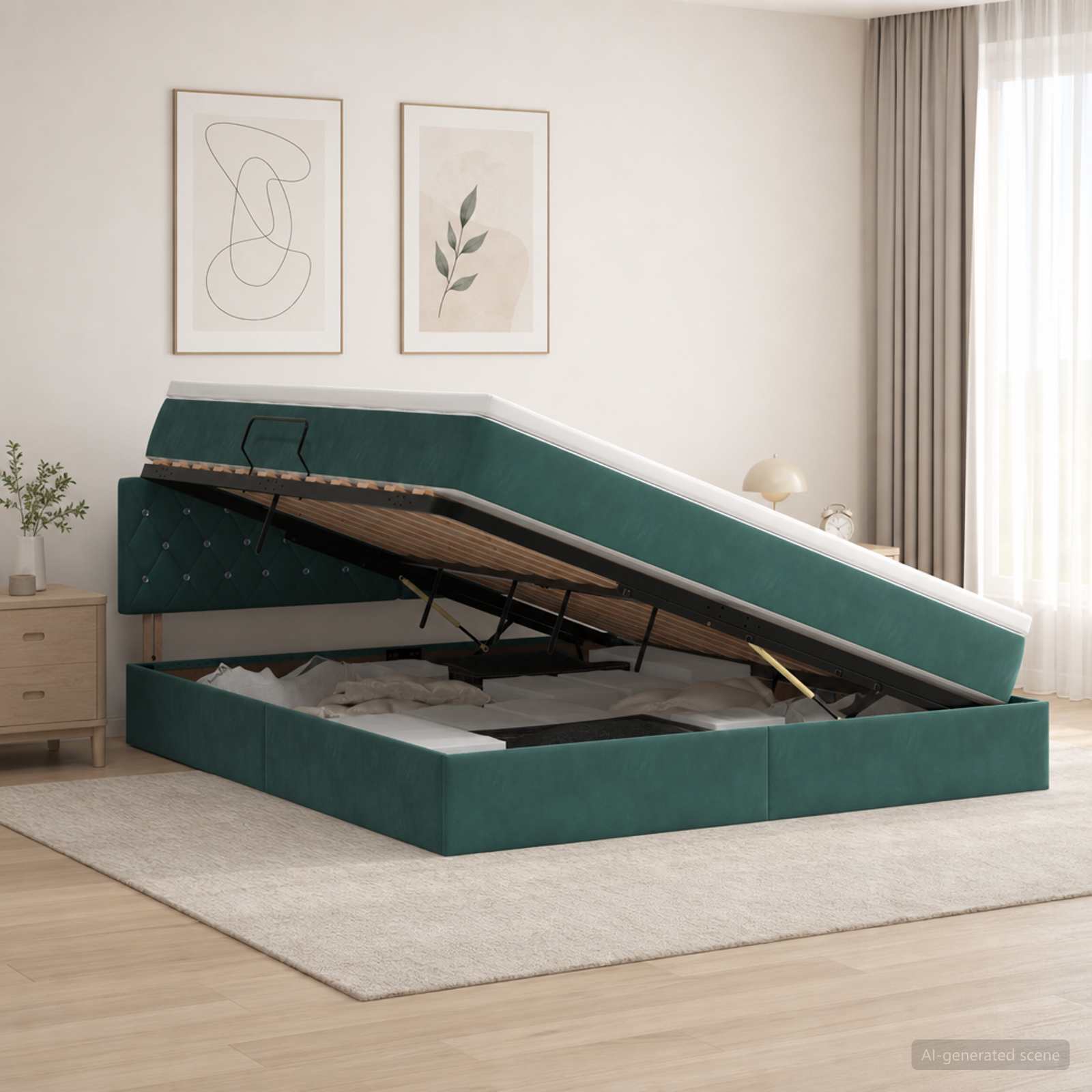 Krevet s od storage Tamnozelena 140 x 200 cm Baršun