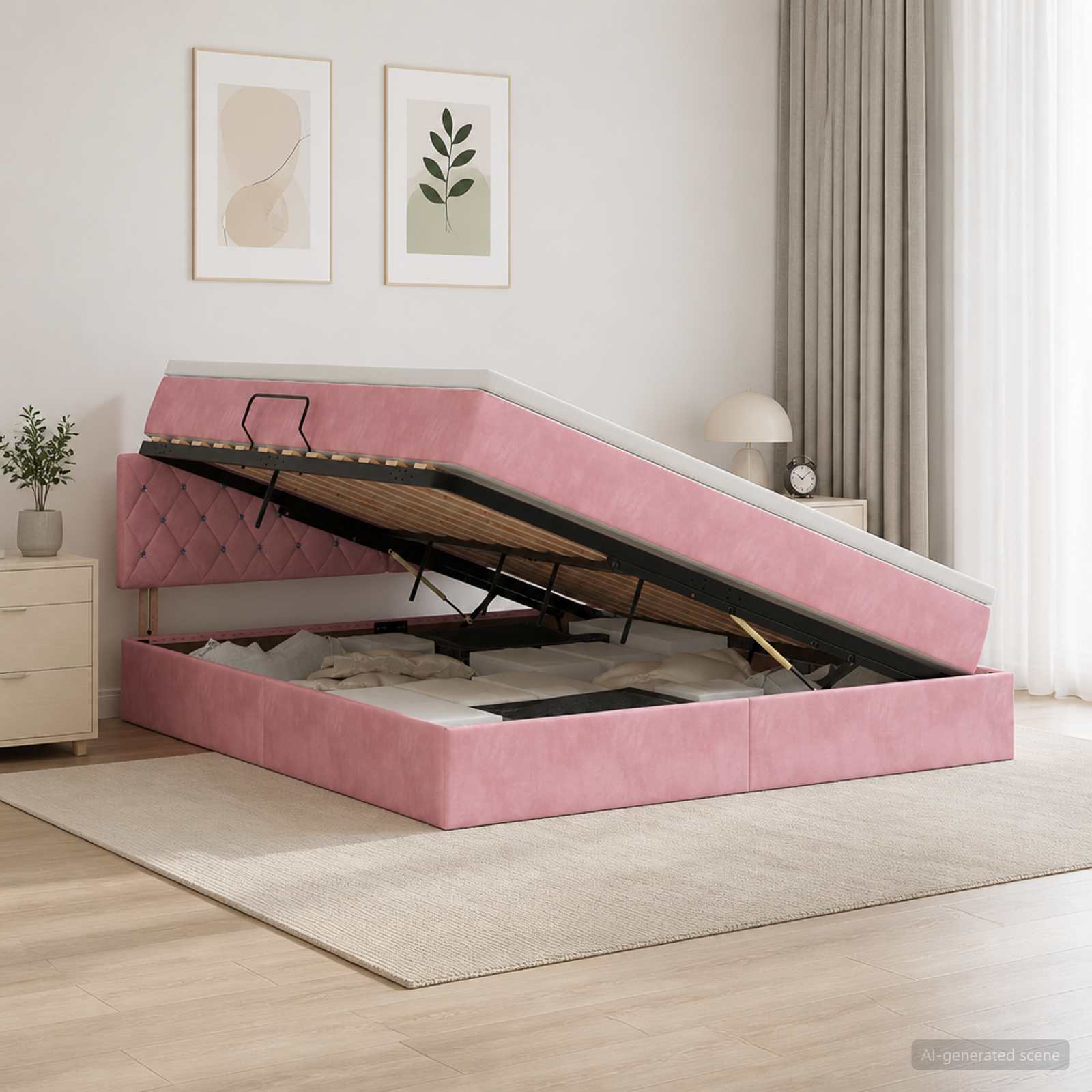 Krevet s od storage s uzglavljem Ružičasta 180 x 200 cm Baršun