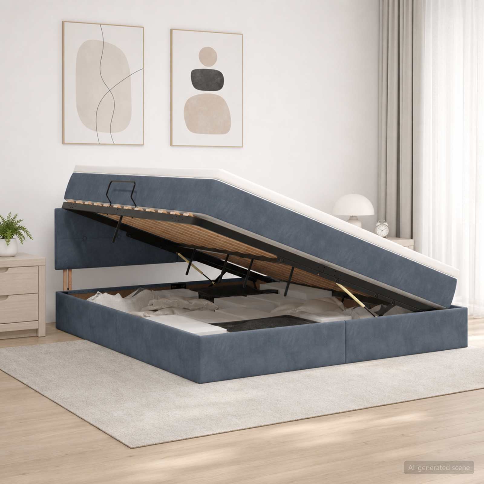 Krevet s od storage s uzglavljem Tamnosiva 140 x 200 cm Baršun