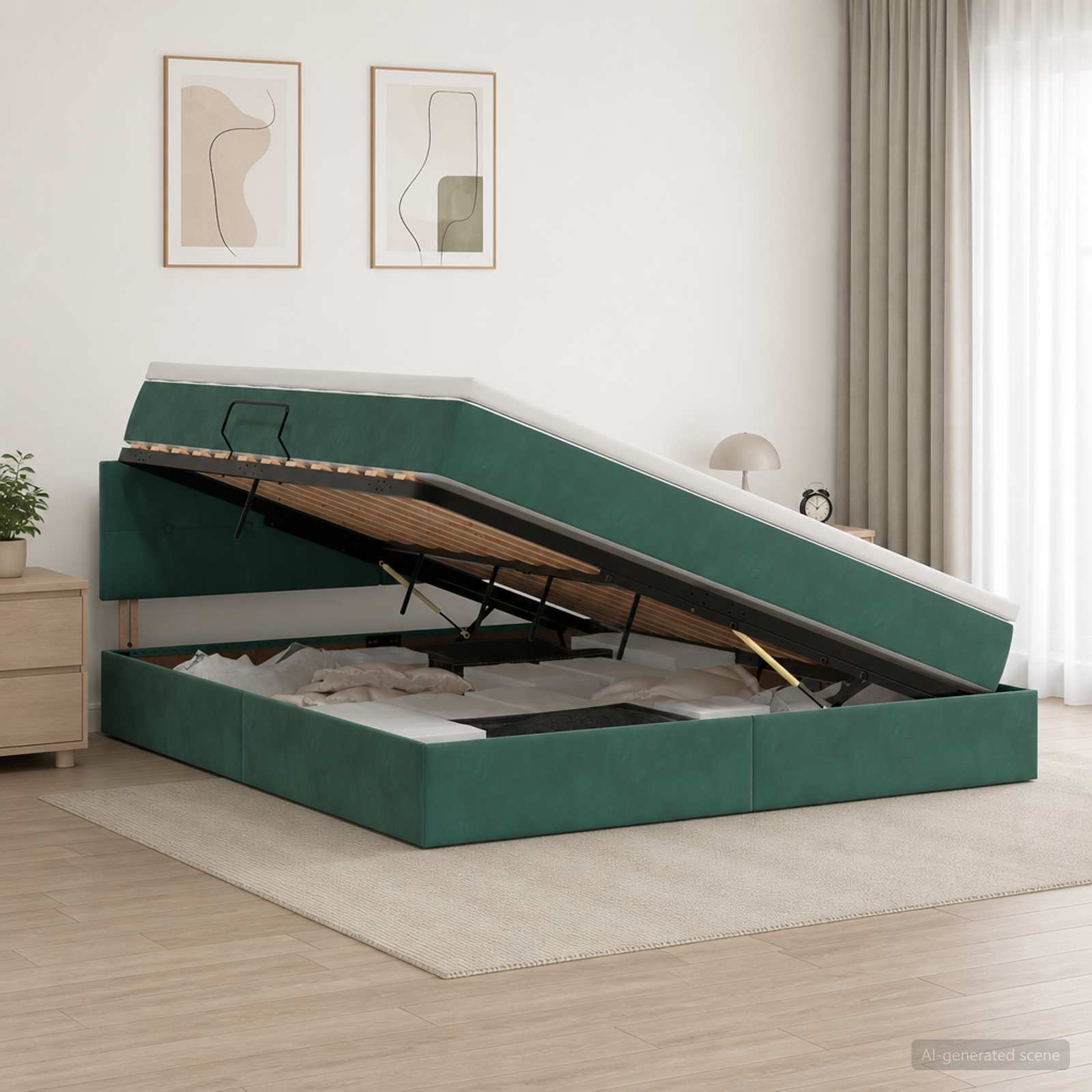 Krevet s od storage Tamnozelena 140 x 200 cm Baršun