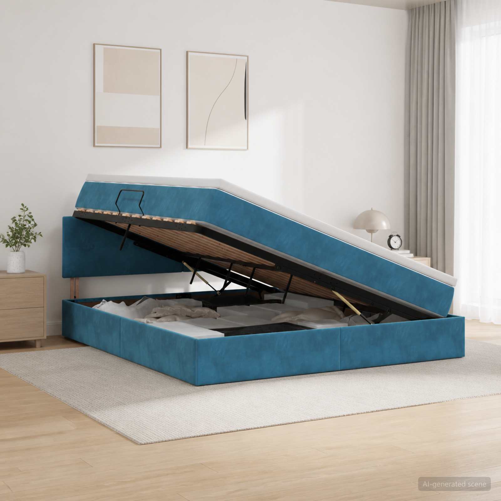 Krevet s od storage Tamno plava 180 x 200 cm Baršun