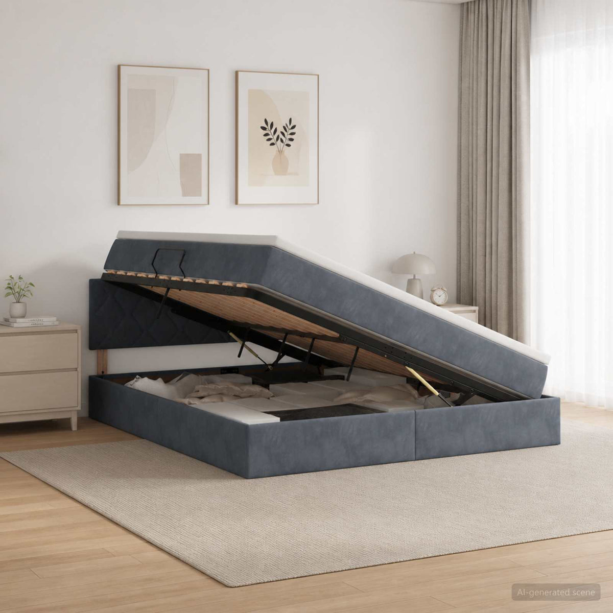Krevet s od storage s uzglavljem Tamnosiva 160 x 200 cm Baršun