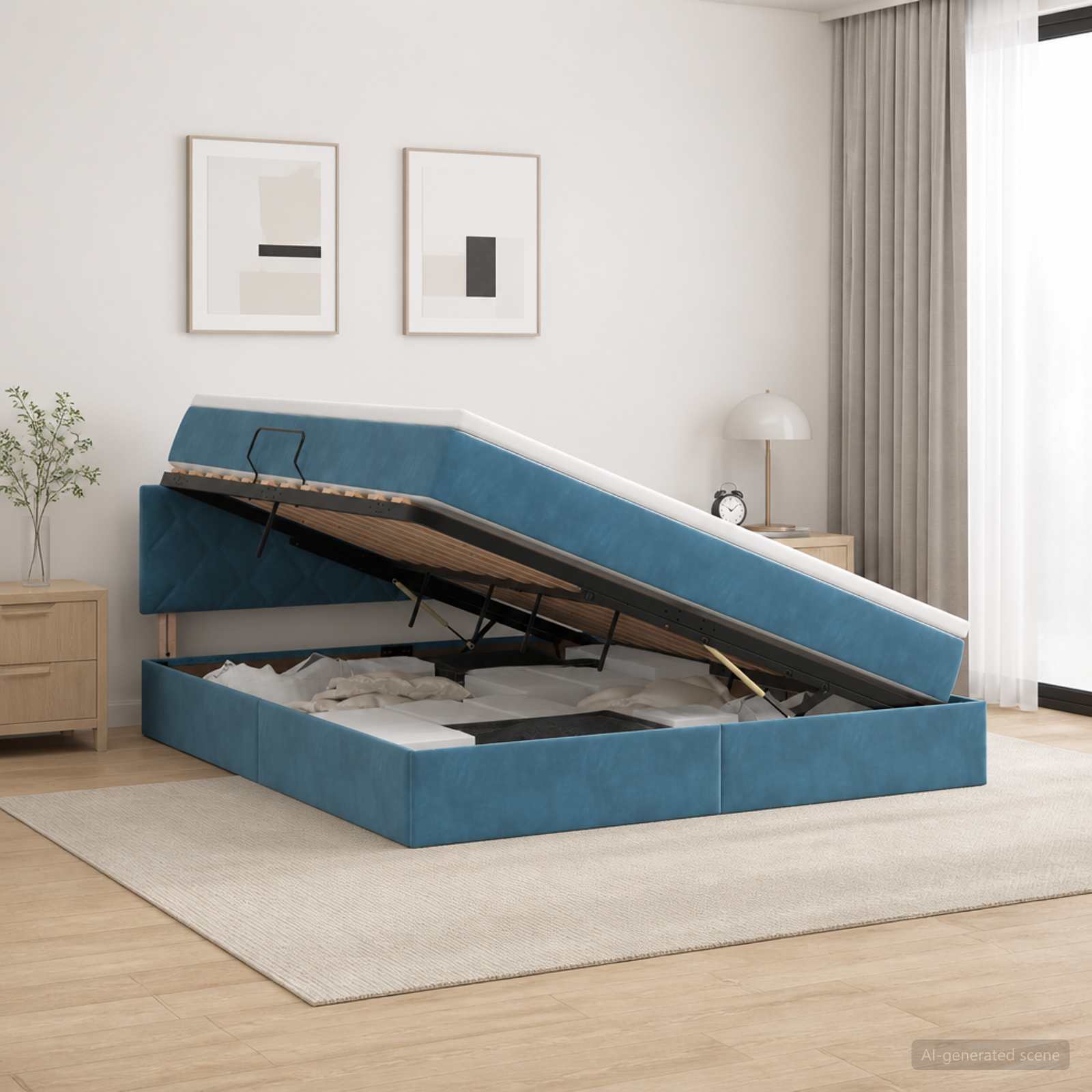 Krevet s od storage Tamno plava 180 x 200 cm Baršun