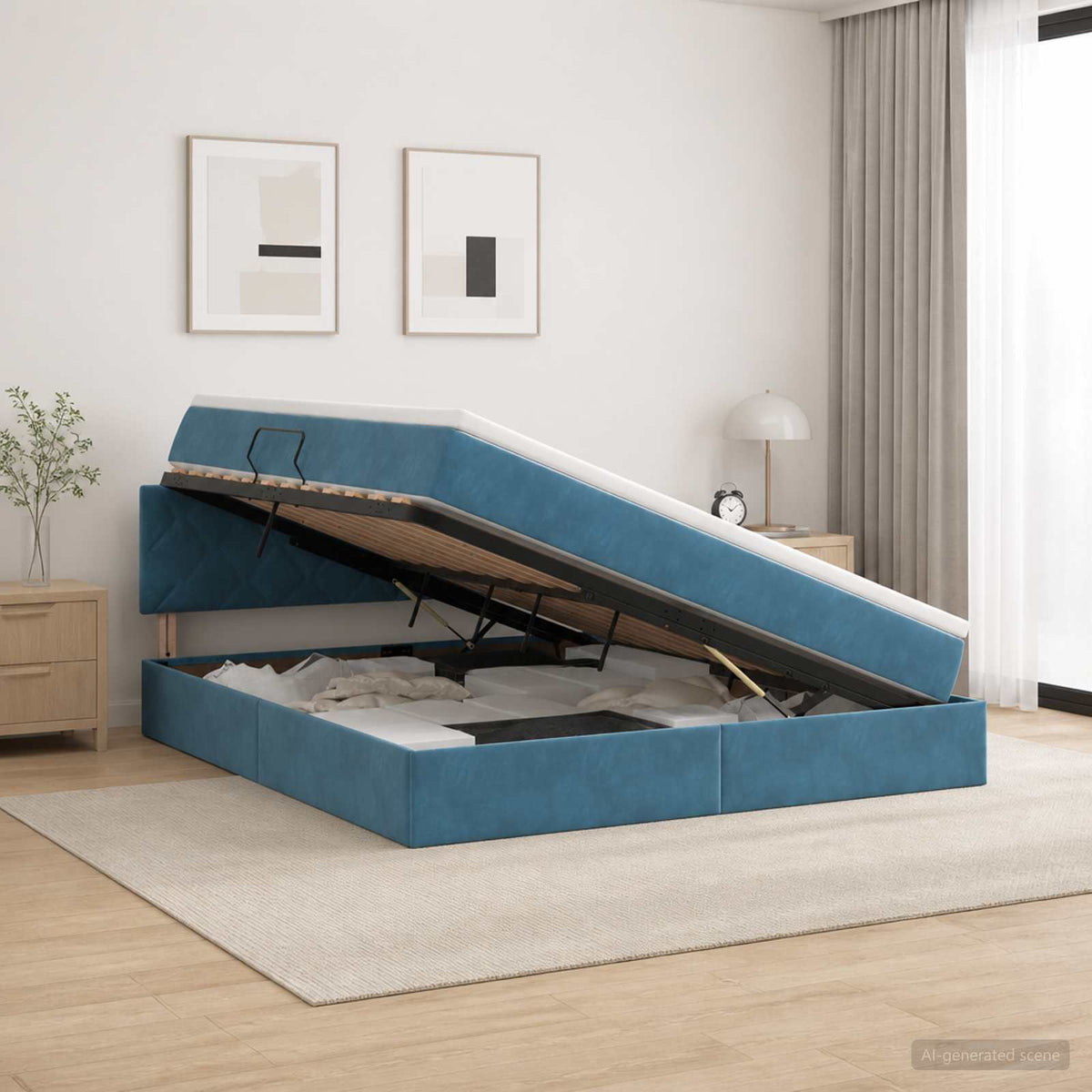 Krevet s od storage Tamno plava 160 x 200 cm Baršun