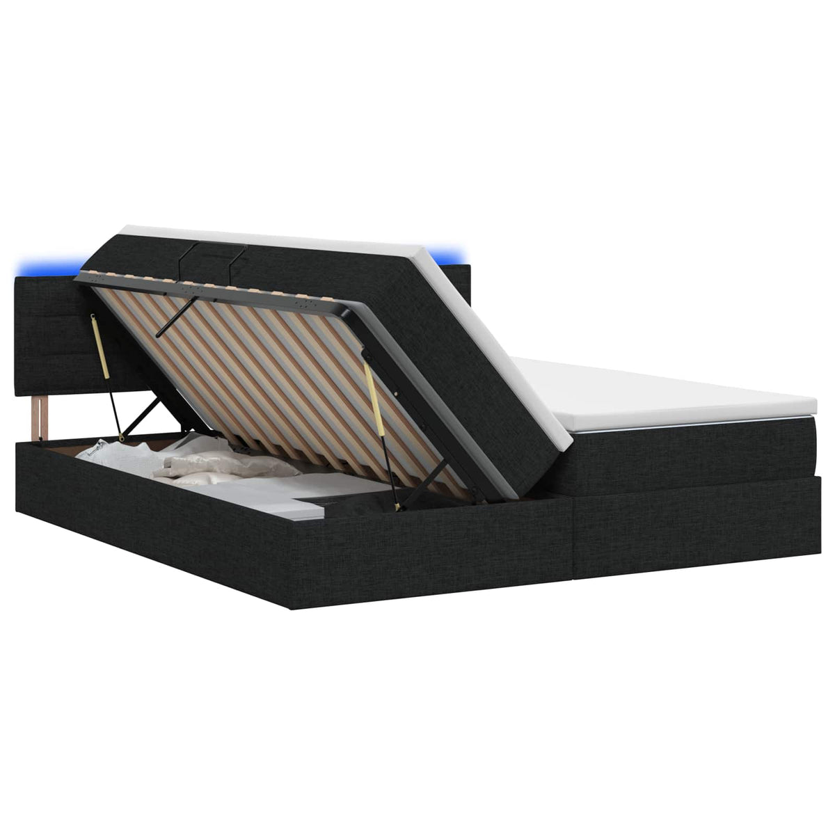 LED krevet za pohranu s madracem Crna 200 x 200 cm Tkanina
