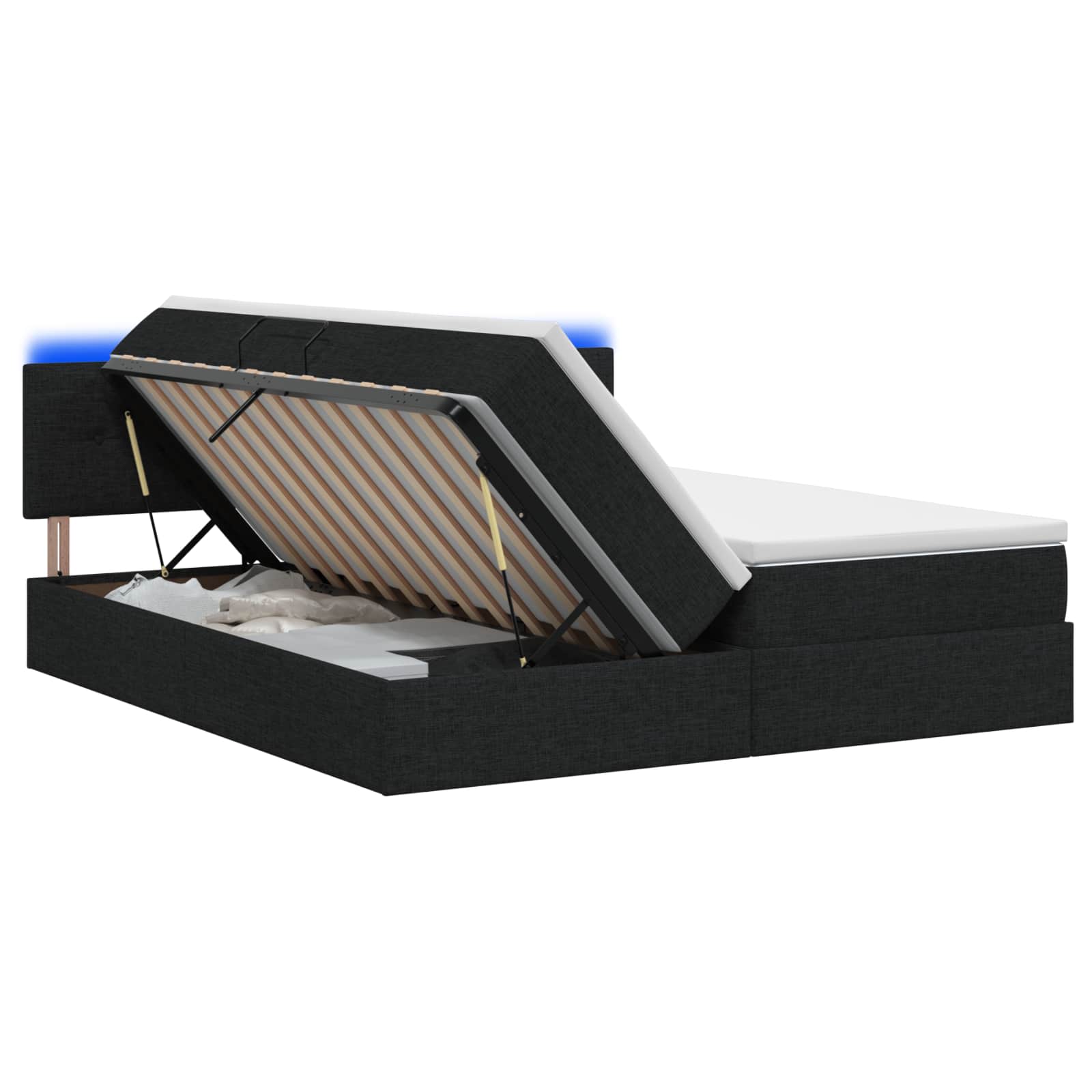 LED krevet za pohranu s madracem Crna 200 x 200 cm Tkanina