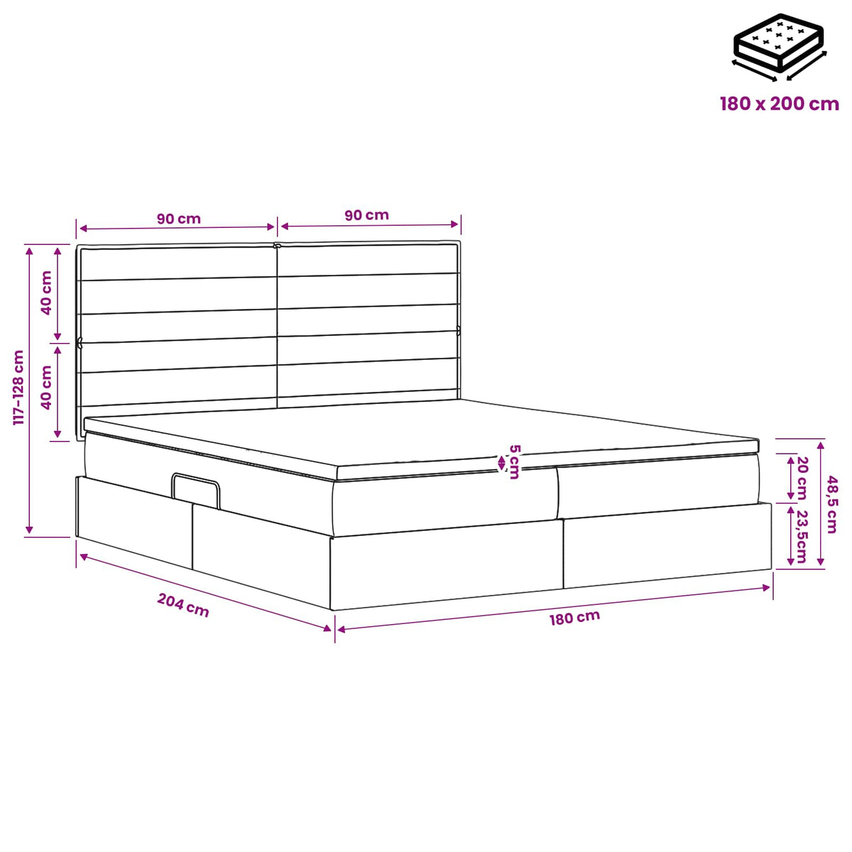 Krevet s od storage s uzglavljem Plava 180 x 200 cm Tkanina