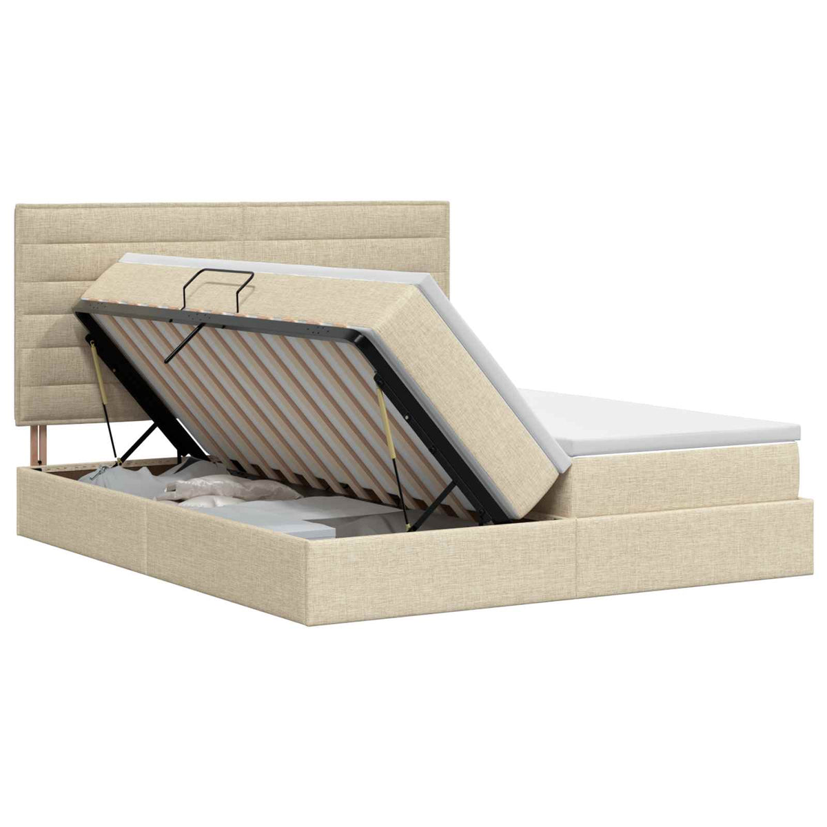 Krevet s od storage s uzglavljem Krem 200 x 200 cm Tkanina