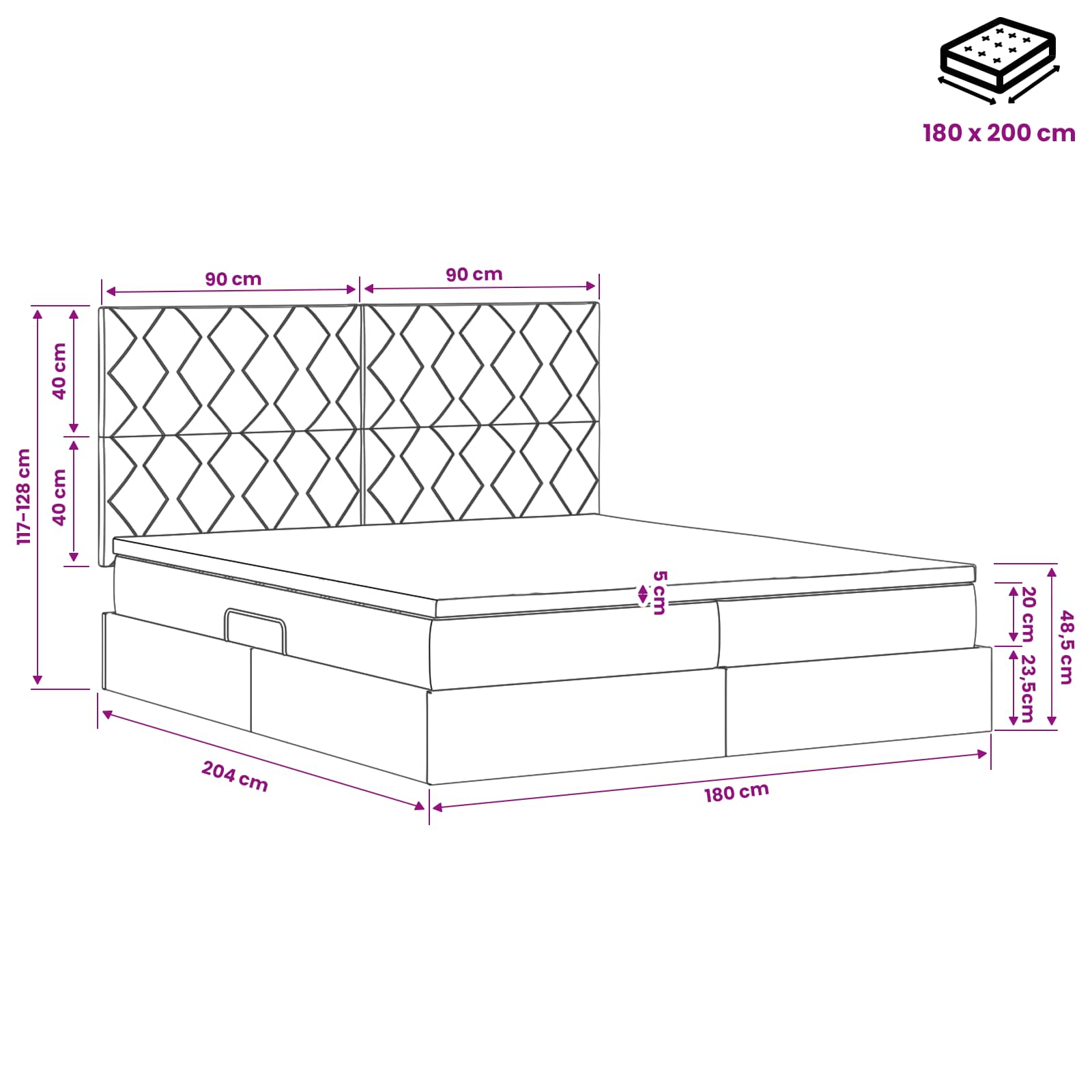 Krevet s od storage s uzglavljem Tamnosiva 180 x 200 cm Tkanina