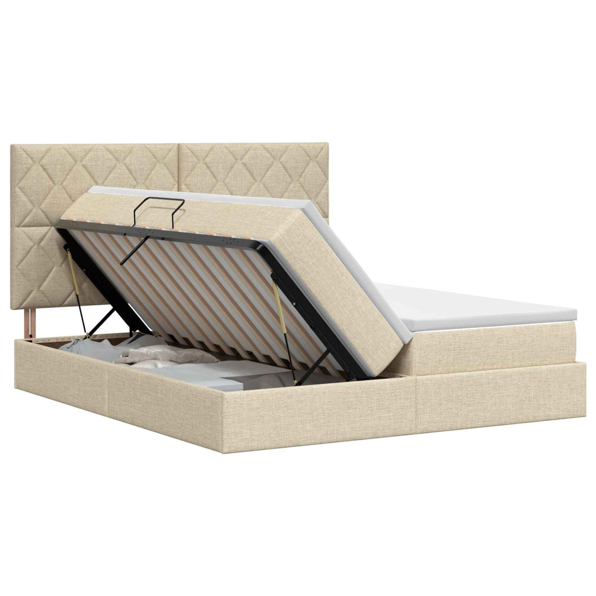 Krevet s od storage s uzglavljem Krem 180 x 200 cm Tkanina