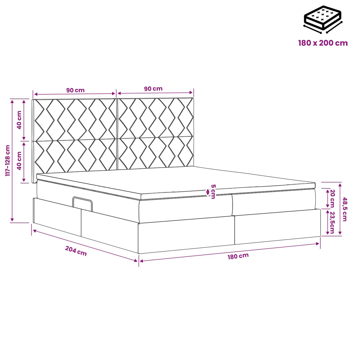 Krevet s od storage s uzglavljem Krem 180 x 200 cm Tkanina