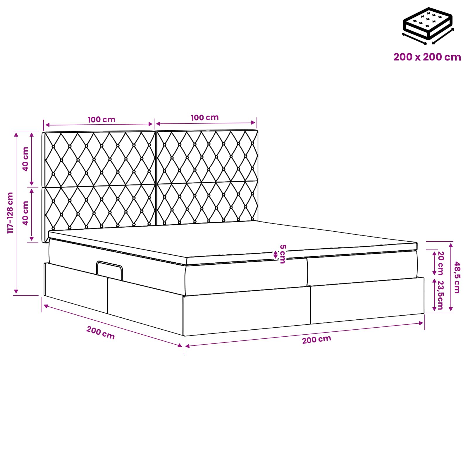 Krevet s od storage s pohranom Svjetlosiva 200 x 200 cm Baršun