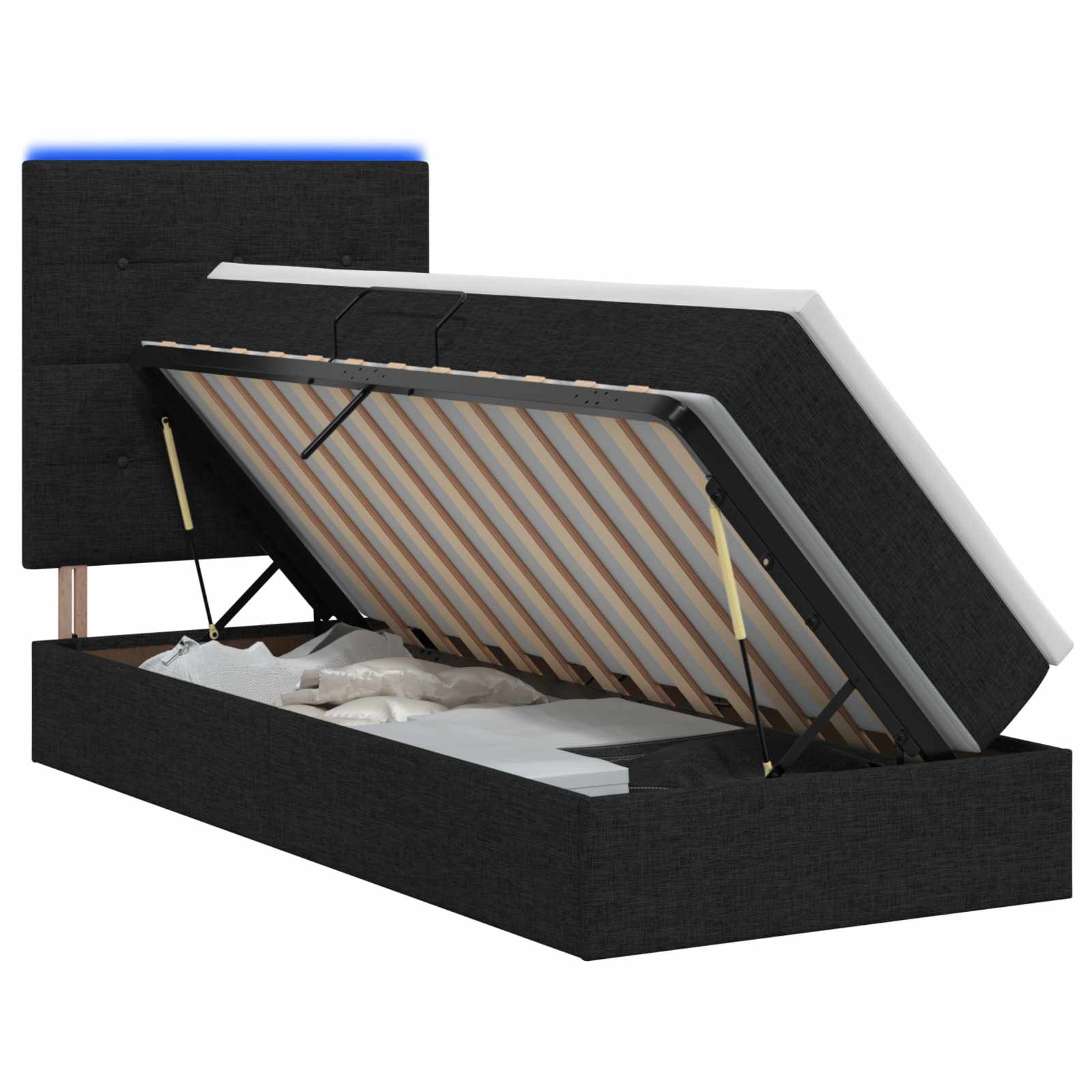 LED krevet za pohranu s madracem Crna 100 x 200 cm Tkanina