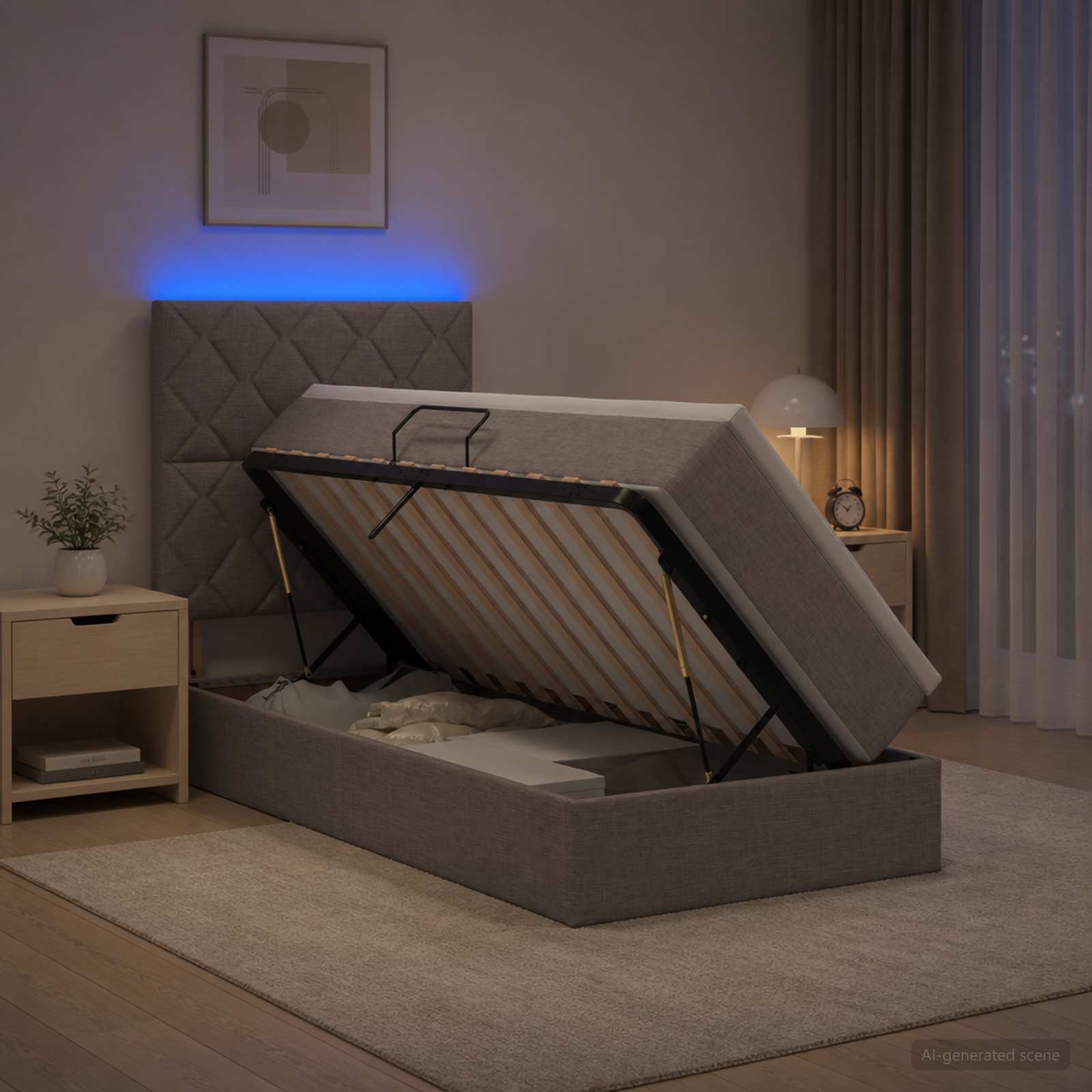 LED krevet za pohranu s madracem Sivosmeđa 90 x 190 cm Tkanina