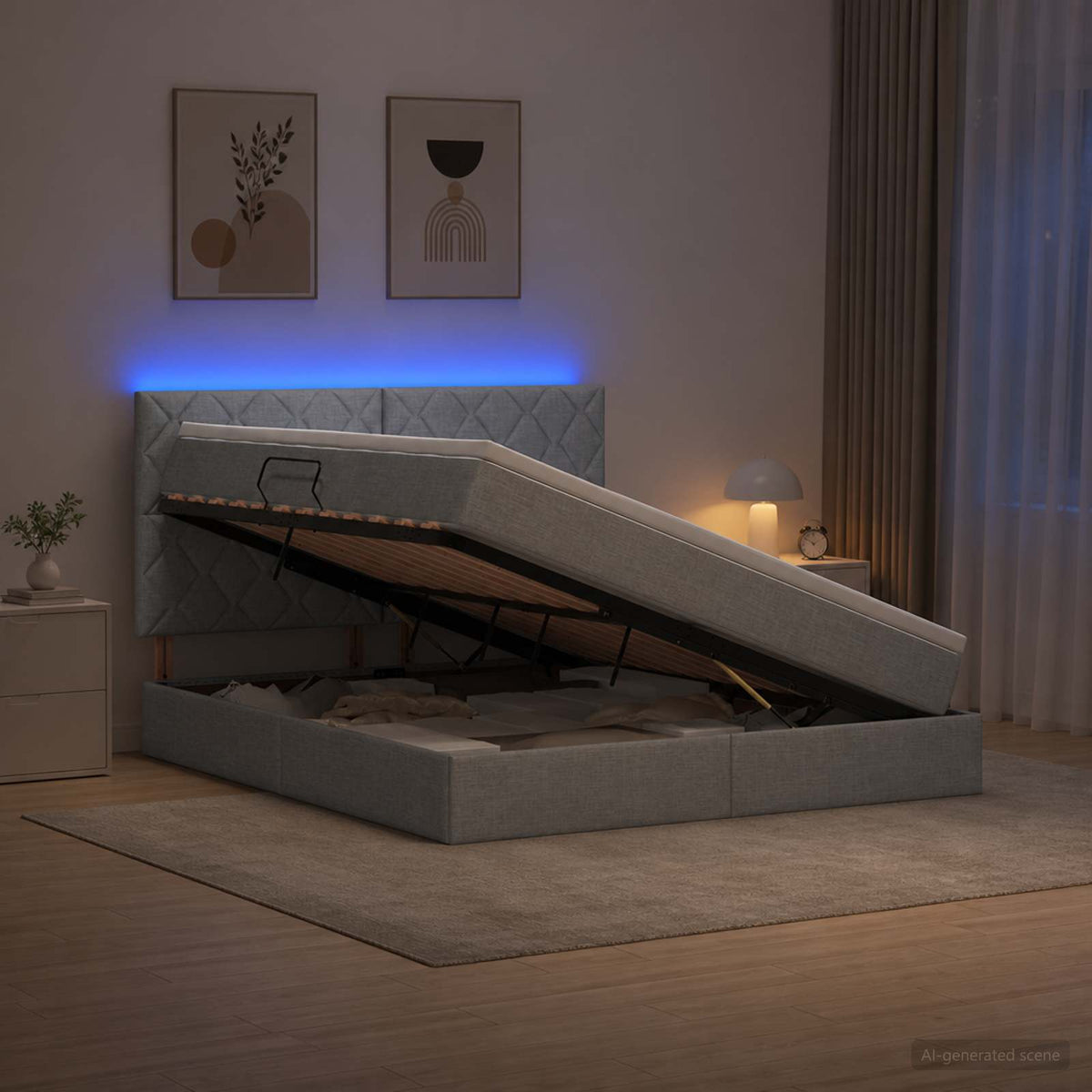 LED krevet za pohranu s madracem Svjetlosiva 140 x 200 cm