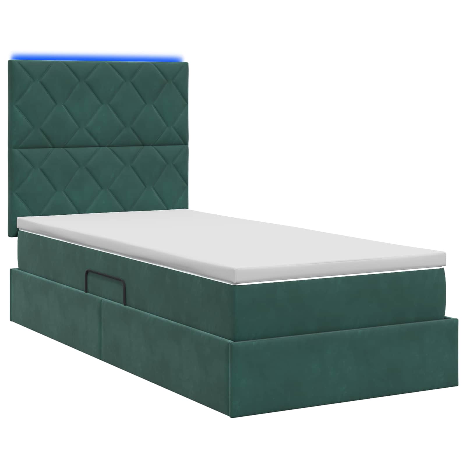 LED krevet za pohranu s madracem Tamnozelena 90 x 200 cm Baršun