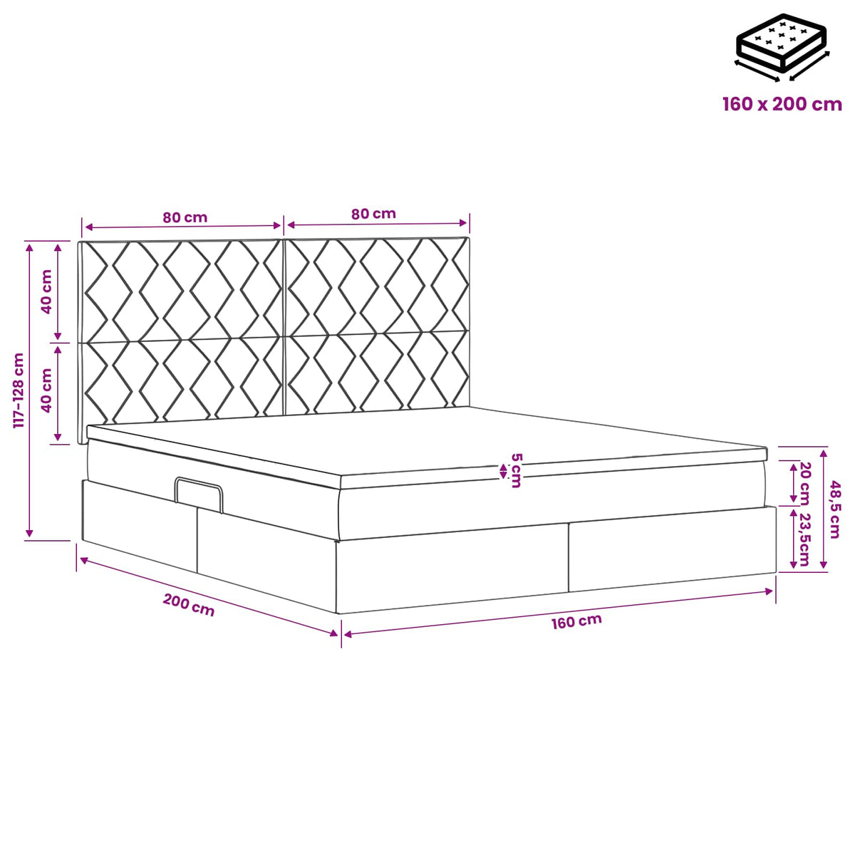 LED krevet za pohranu s madracem Svjetlosiva 160 x 200 cm