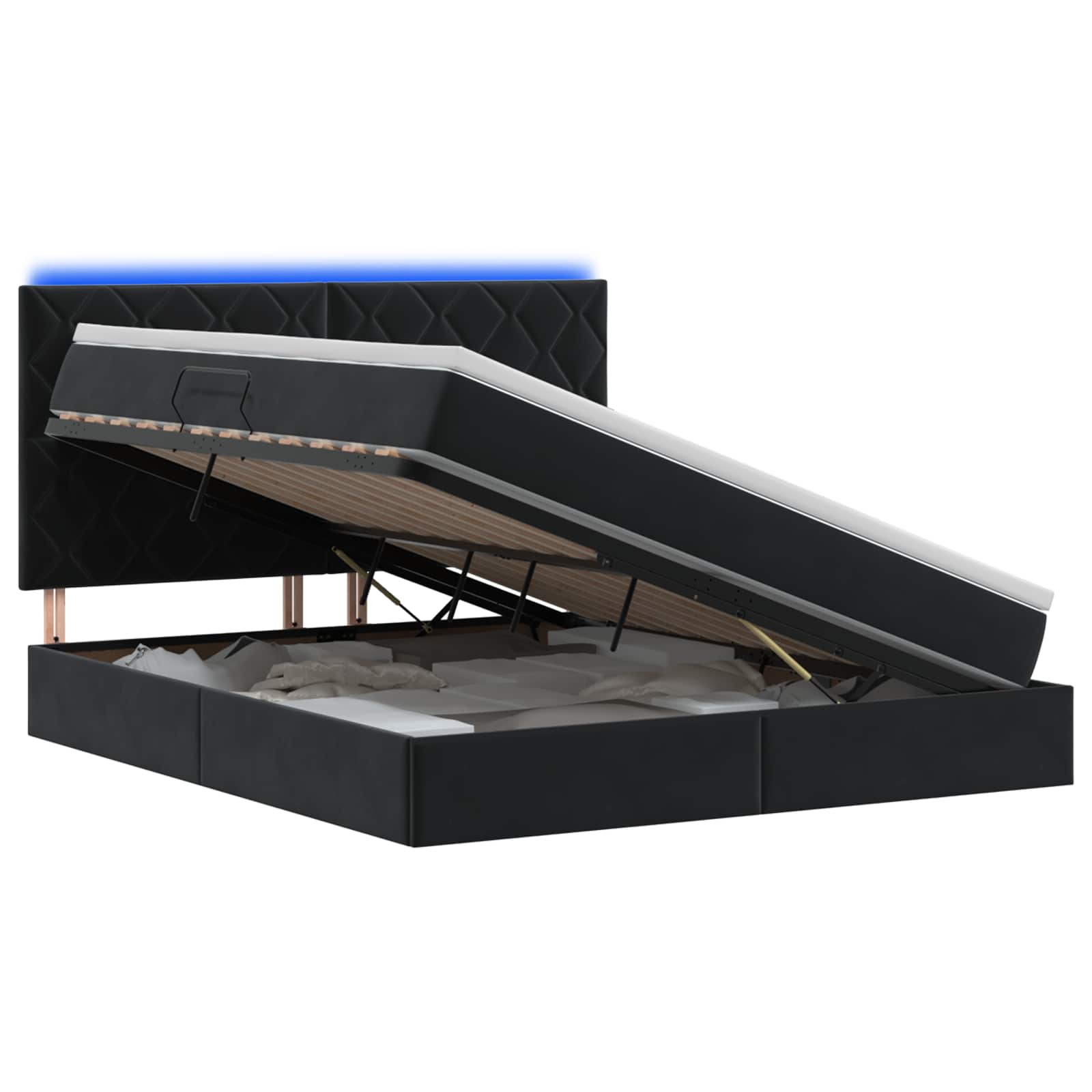 LED krevet za pohranu s madracem Crna 180 x 200 cm Baršun